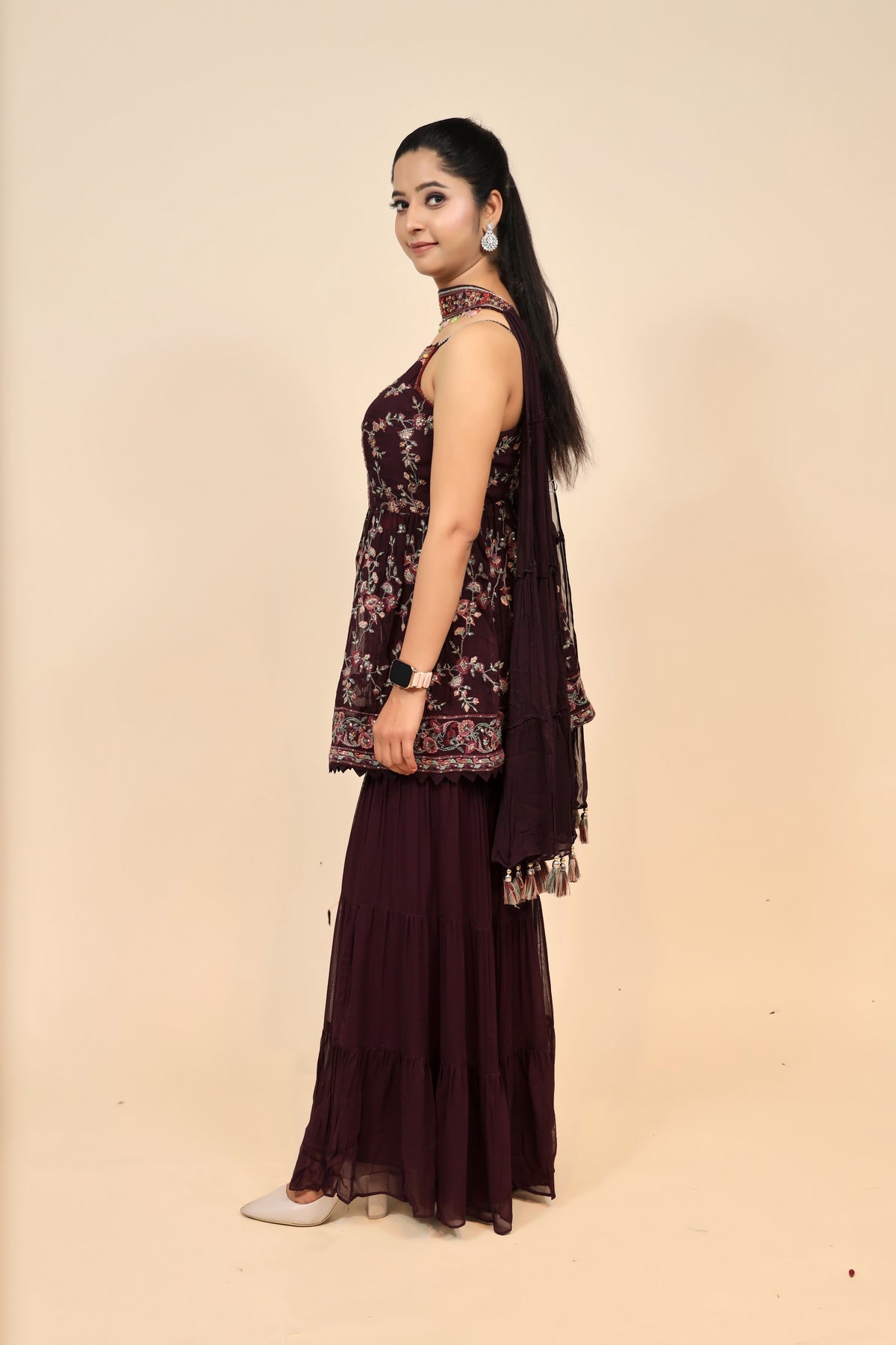 Elegant Wine Georgette Suit - Perfect For Any Occasion