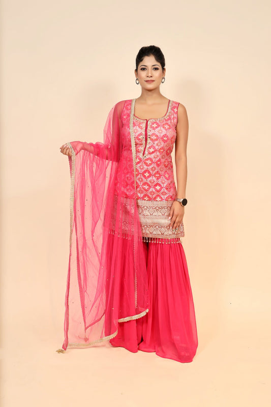 Ravishing Rani Pink Georgette Suit with Mirror Work & Sequins