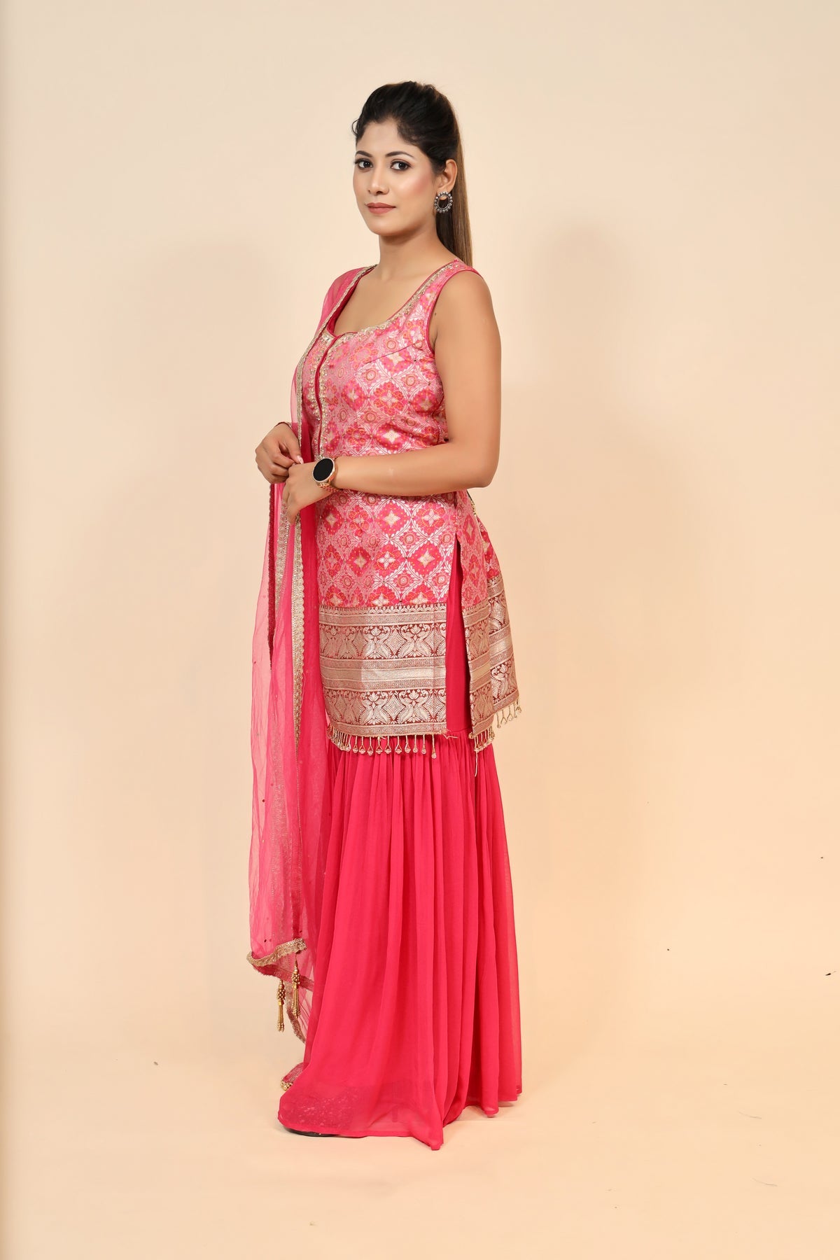 Ravishing Rani Pink Georgette Suit with Mirror Work & Sequins