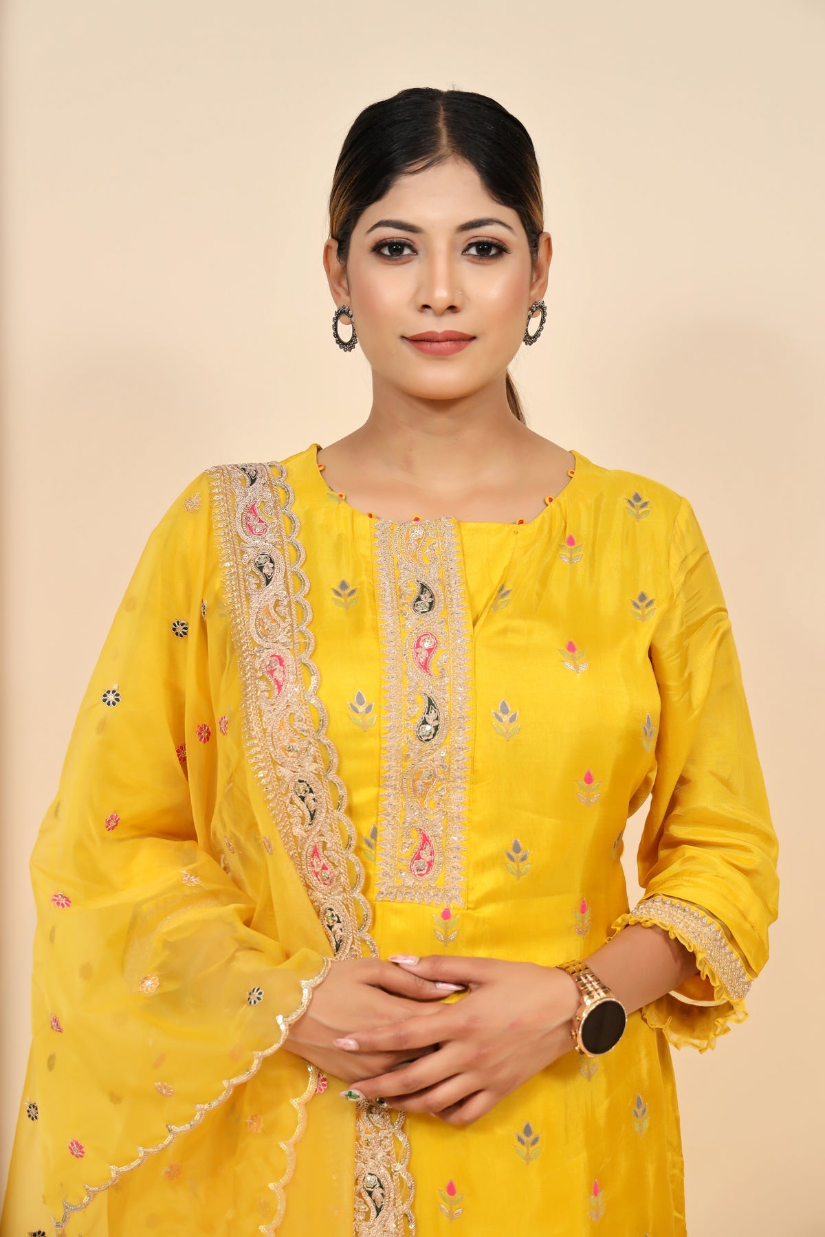 Stunning Yellow Chanderi Silk Suit with Zari & Resham Work
