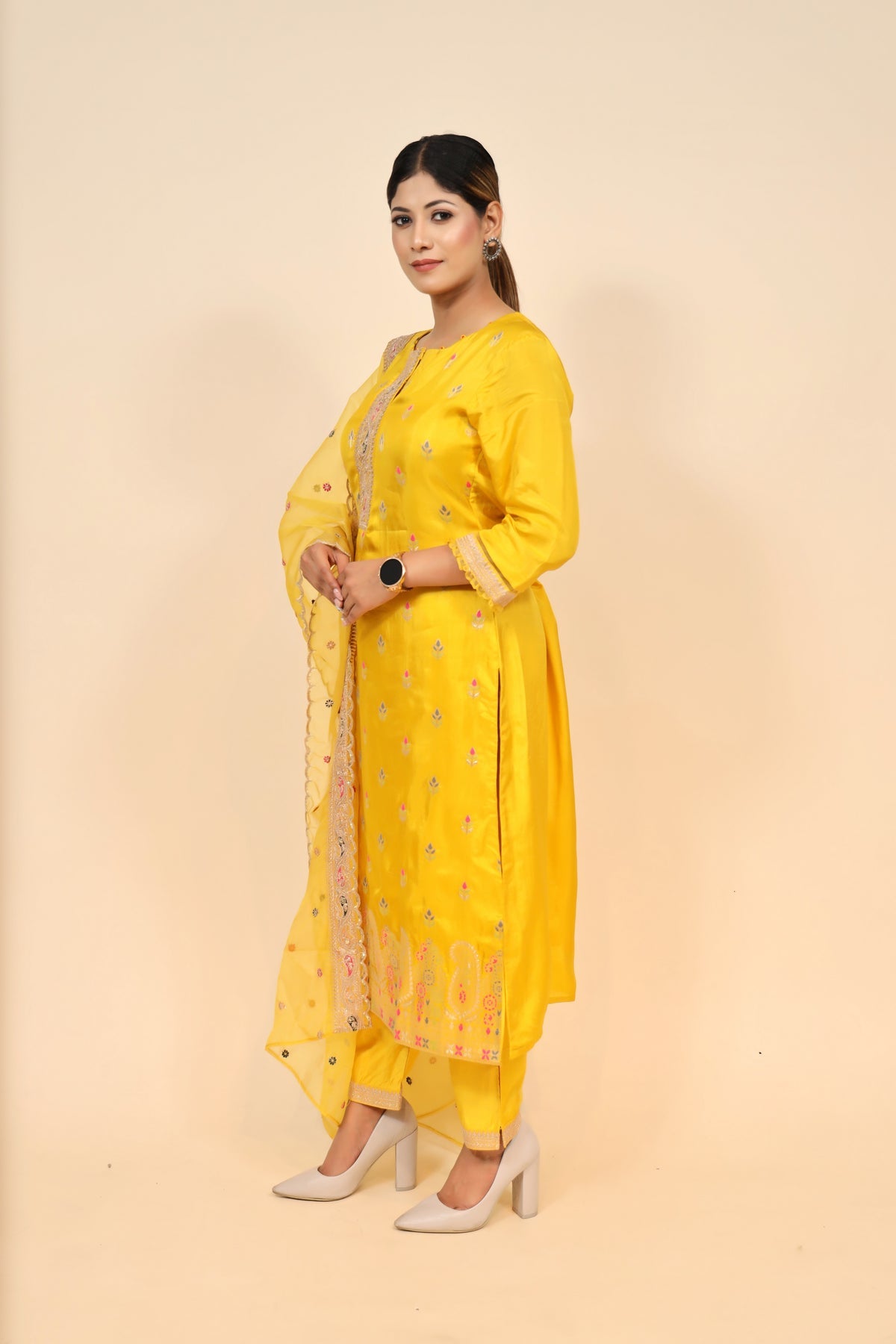 Stunning Yellow Chanderi Silk Suit with Zari & Resham Work
