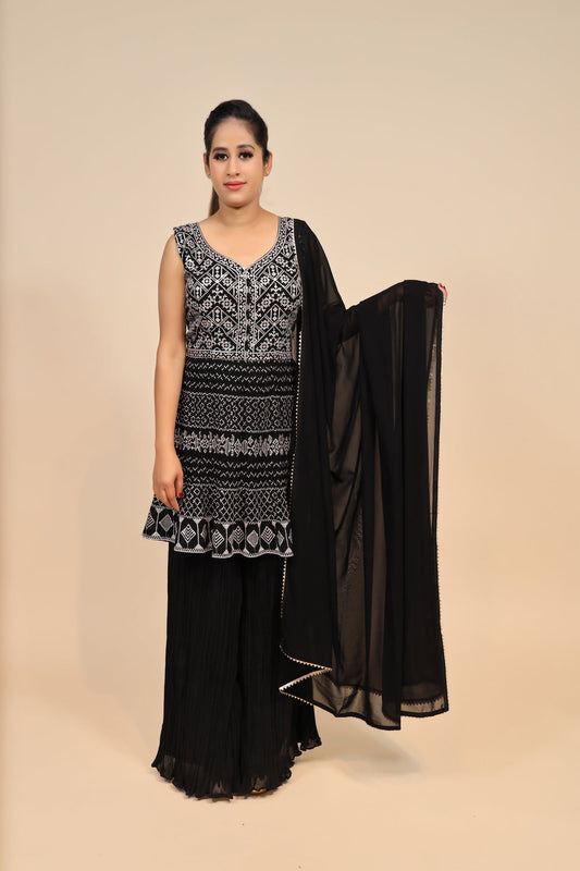 Elegant Black Georgette Suit - Enchanting Resham Work with Sparkling Sequins