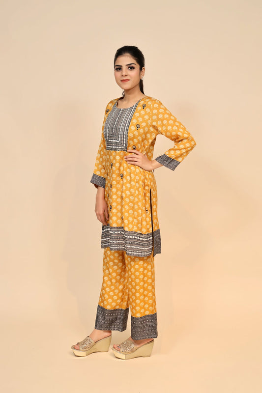 Glamorous Yellow Silk Blend Kurti With Mirror Work Ensemble