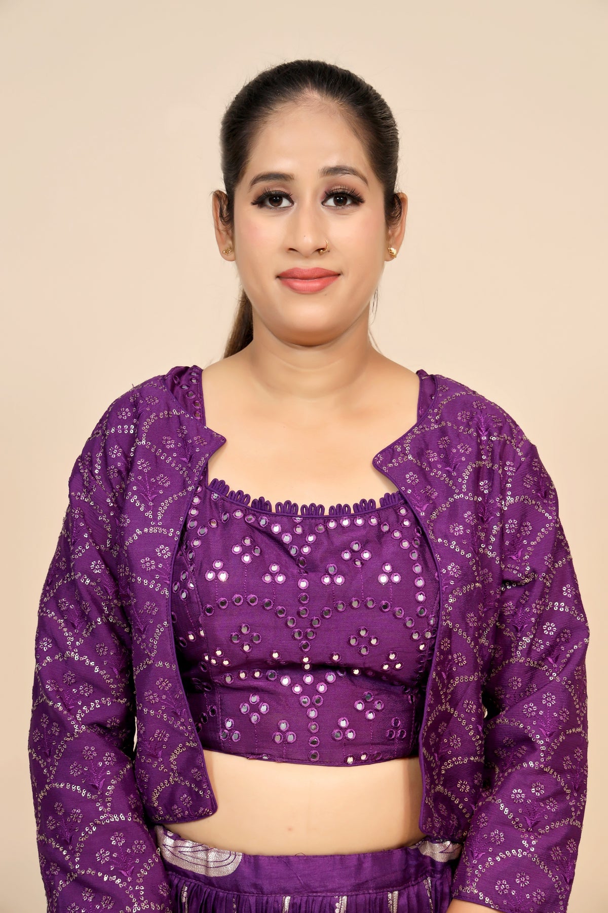 Elegant Raw Silk Lehenga with Sequins in Vibrant Violet