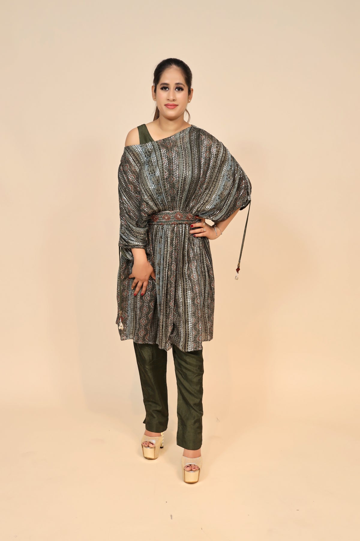 Exquisite Mehndi Color Georgette Dress with Sequins