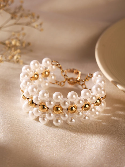Gold-Plated Pearls-Beaded Wraparound Bracelet