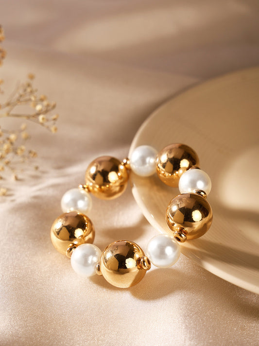 Gold Pearl Sequenced Balls Gold Plated Bracelet