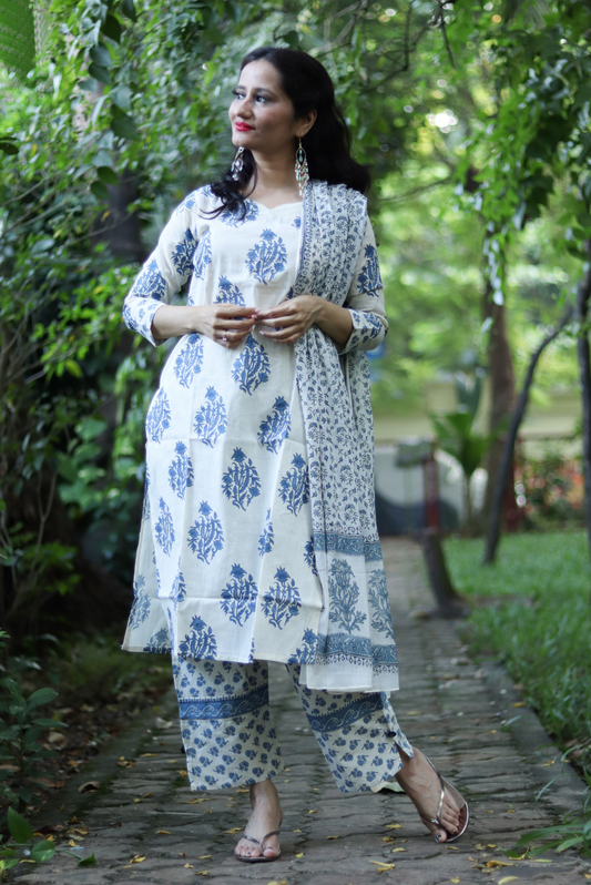 Block Printed Cotton Kurti Set  Blossom (KURTI SET)