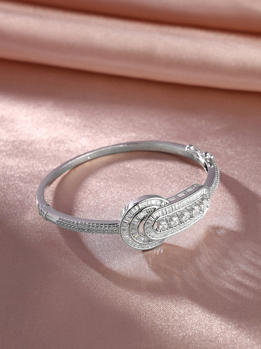 Fancy Rhinestones AD Silver Plating Kada Style Bracelet
