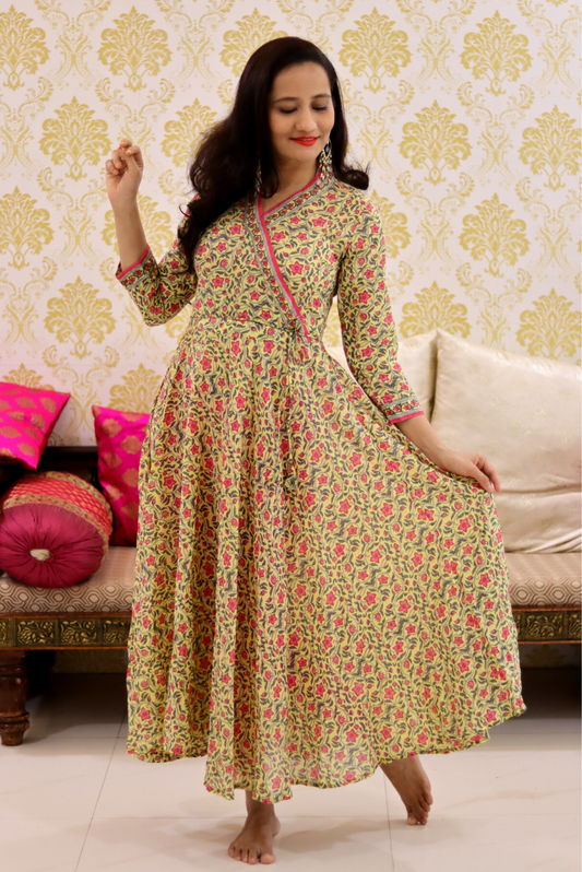 Lightweight Mulmul Anarkali Kurti  Shehzaadi - Yellow (KURTI)