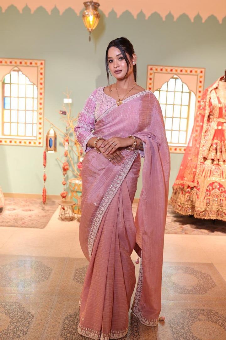 Pink Organza Saree with Delicate Embroidery