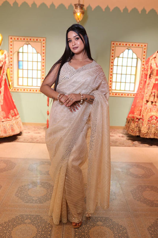Ethereal White Silk Saree with Delicate Embellishments