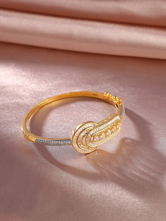 Fancy Rhinestones AD Gold Plating Kada Style Bracelet