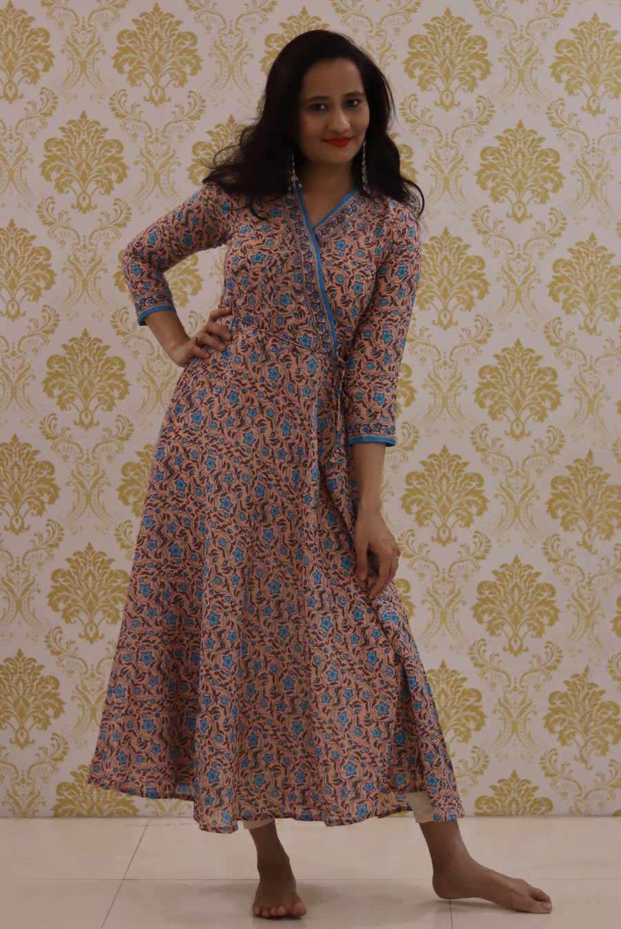 Lightweight Mulmul Anarkali Kurti  Shehzaadi - Peach (KURTI)