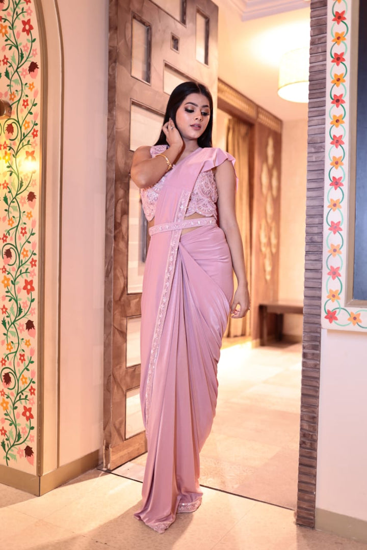 Elegant Light Pink Lycra Saree with Embellished Border