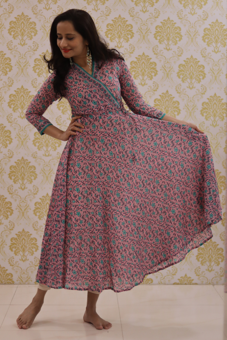 Lightweight Mulmul Anarkali Kurti  Shehzaadi - Pink (KURTI)