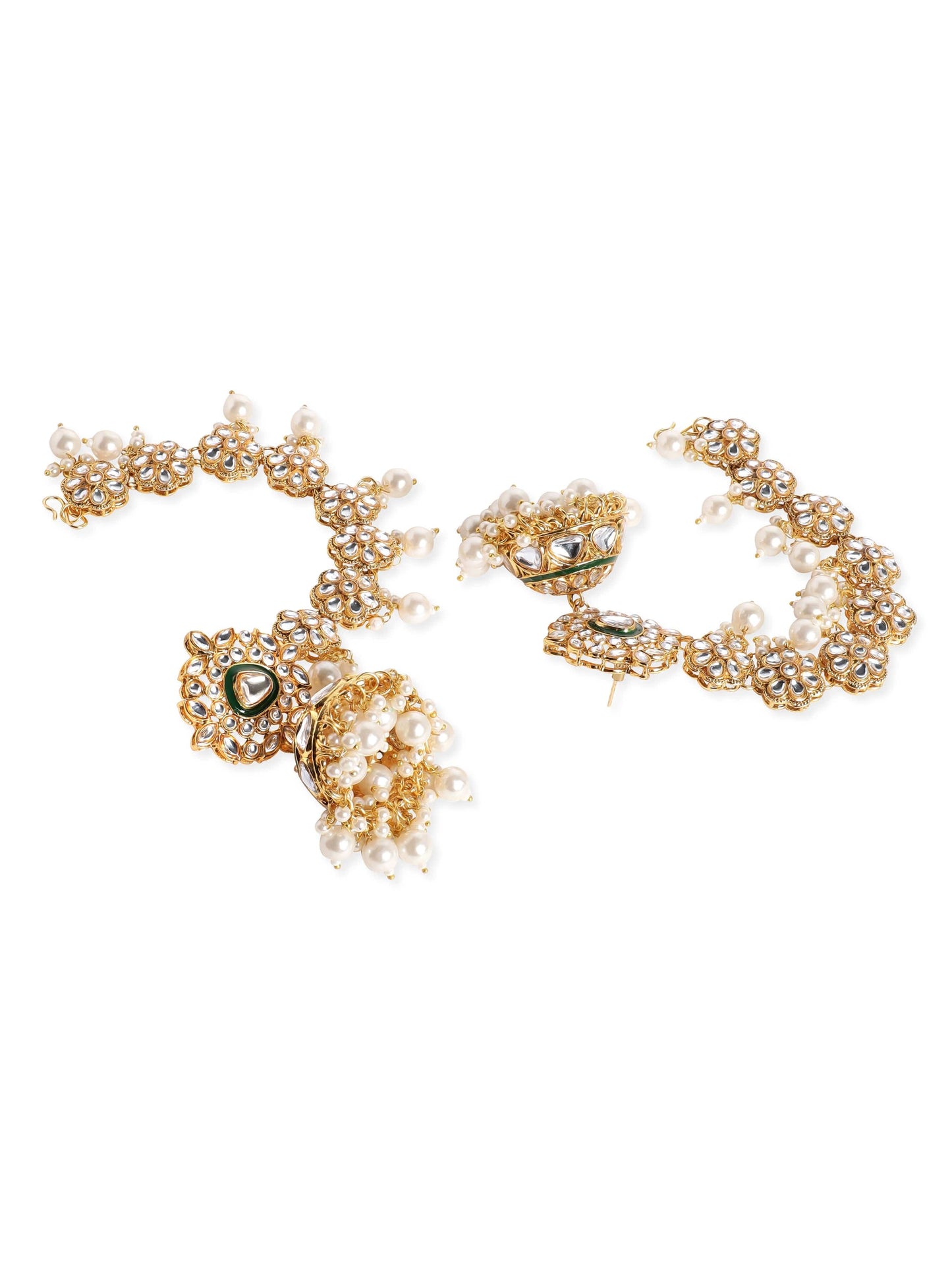 22K Gold plated Kundan crystal with statement Kan chain earrings