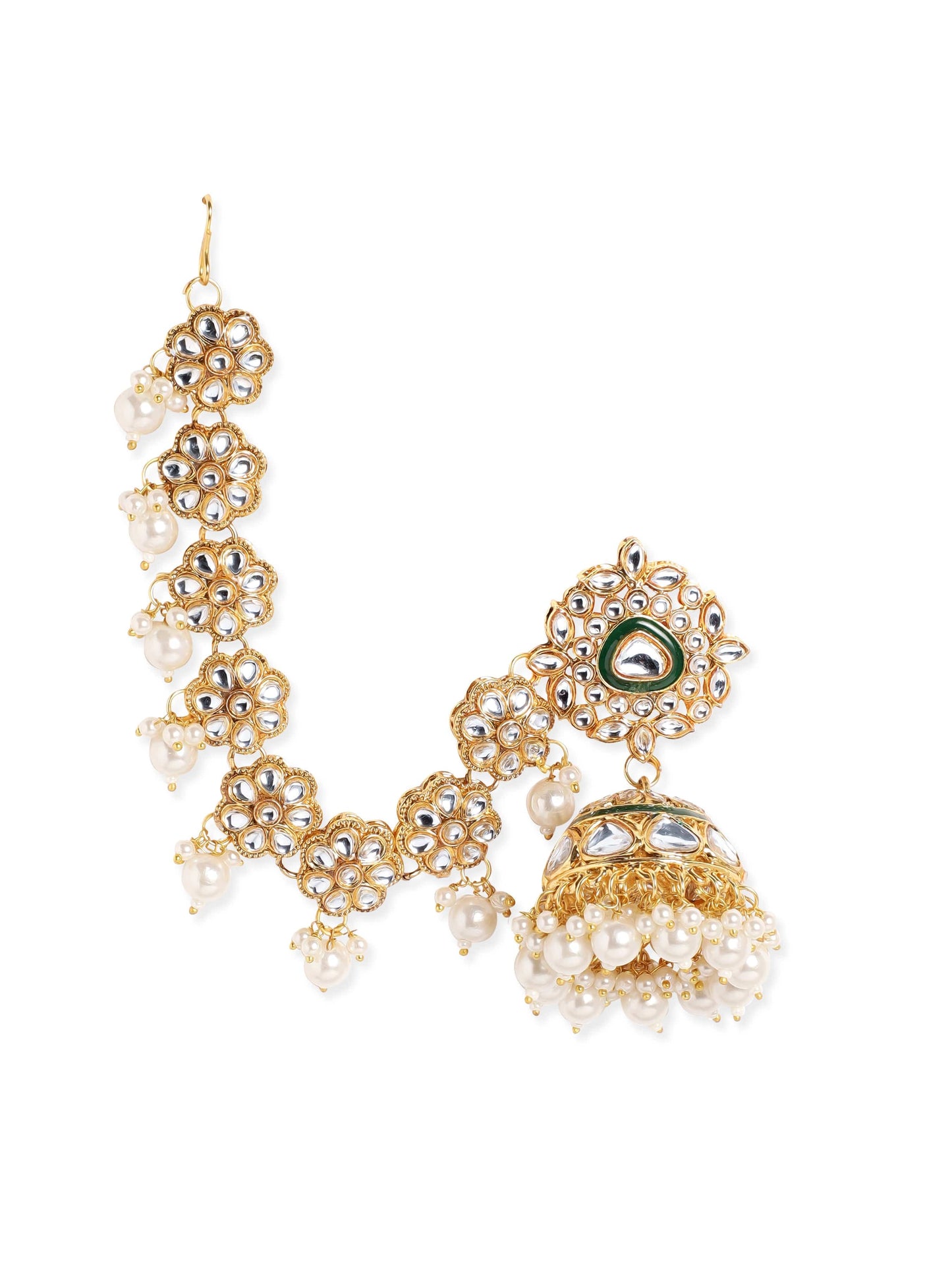 22K Gold plated Kundan crystal with statement Kan chain earrings