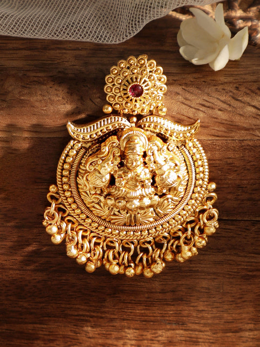 22k Gold-Plated Temple Chandbali Earrings in Timeless Elegance