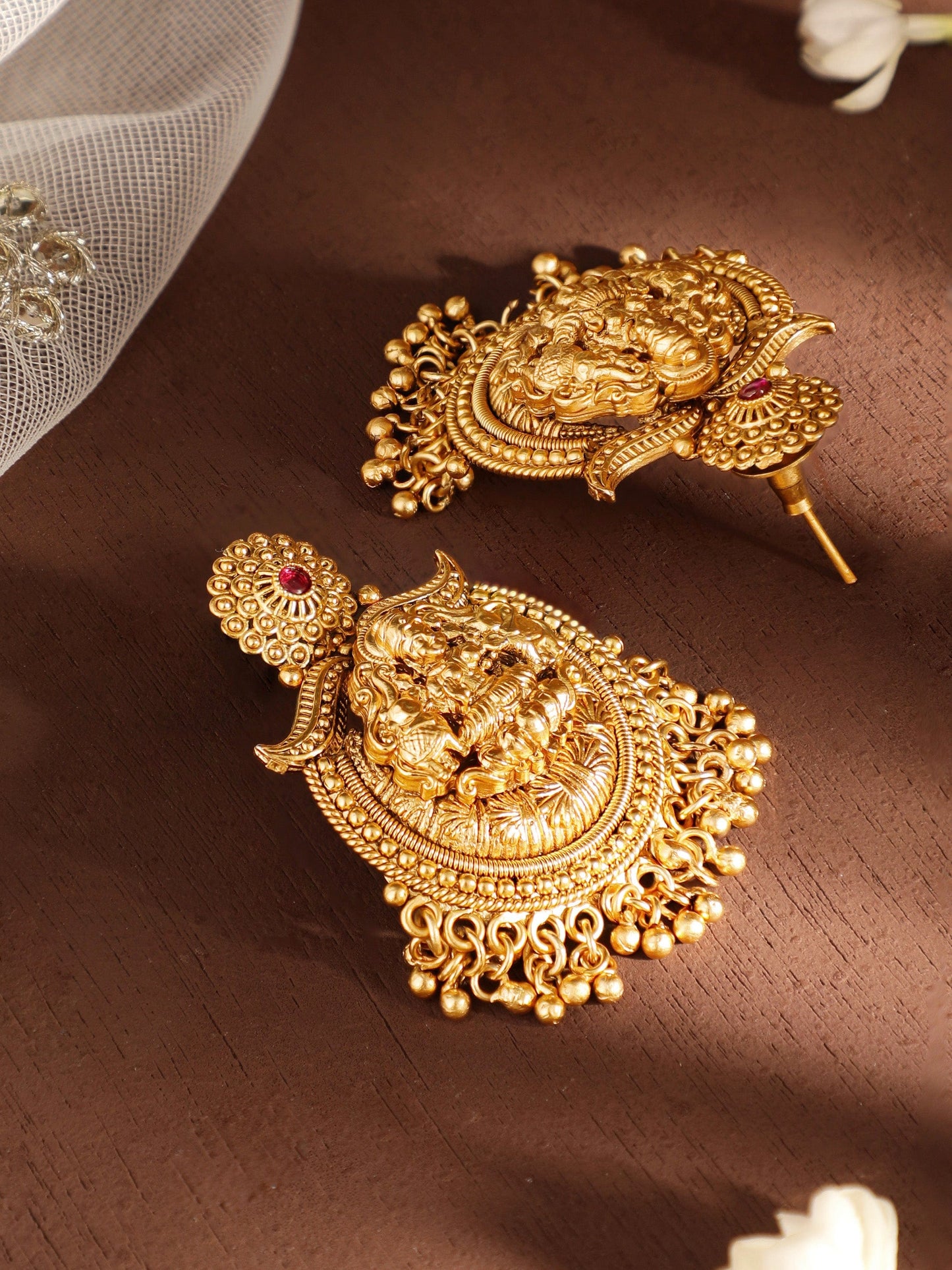 22k Gold-Plated Temple Chandbali Earrings in Timeless Elegance