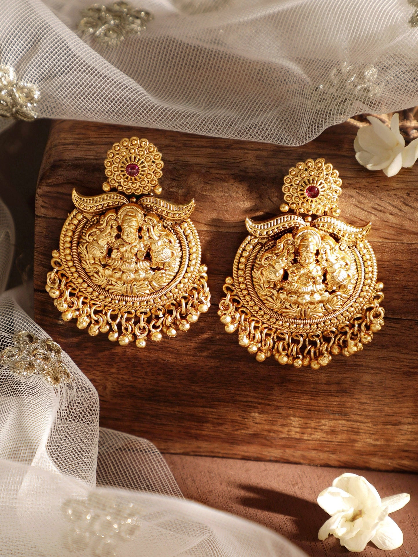 22k Gold-Plated Temple Chandbali Earrings in Timeless Elegance
