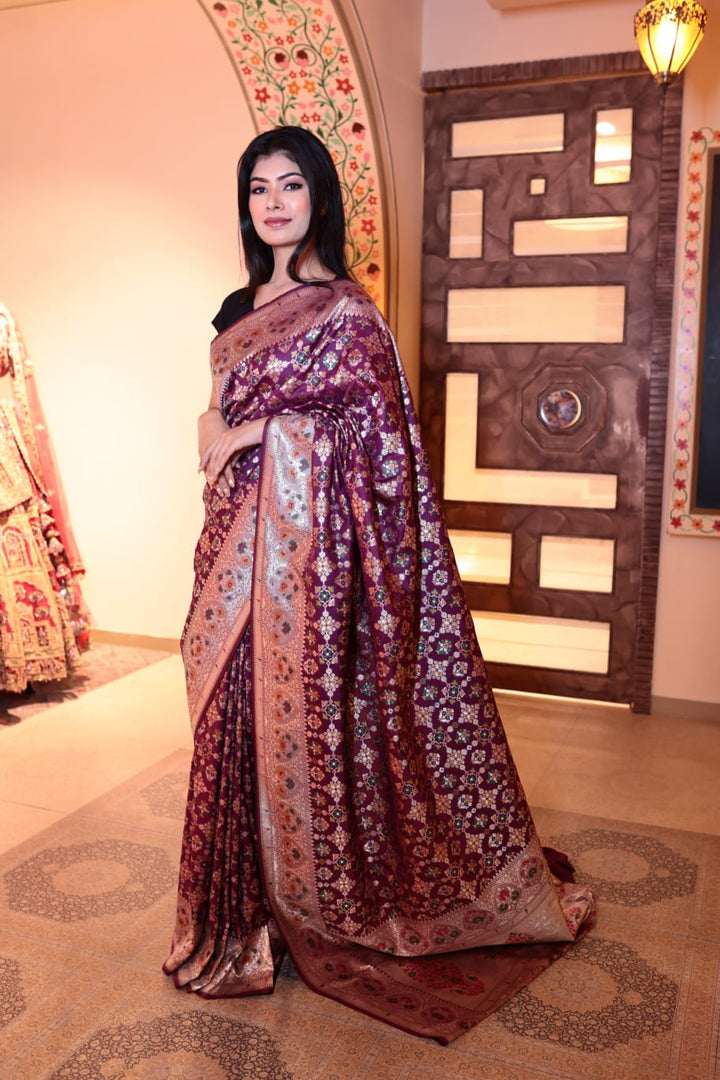 Exquisite Brown Banarasi Silk Saree with Intricate Motifs