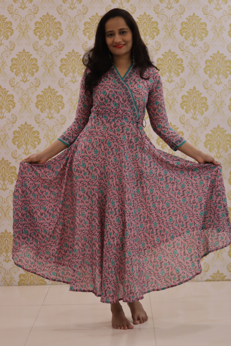 Lightweight Mulmul Anarkali Kurti  Shehzaadi - Pink (KURTI)