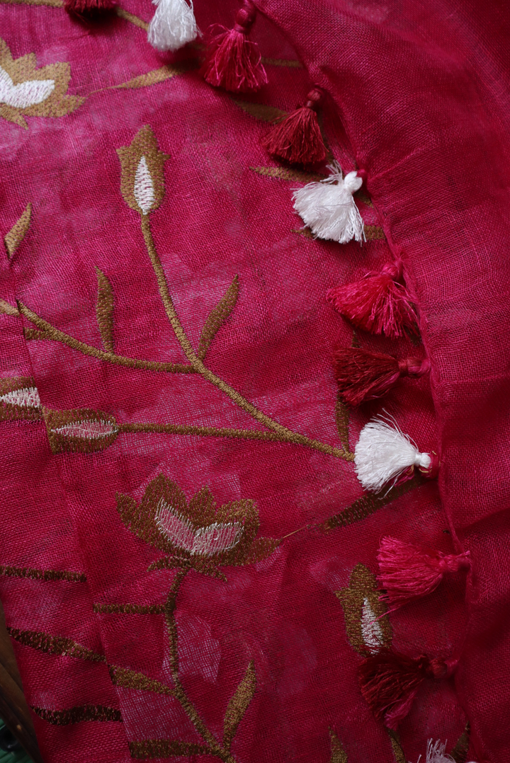 Embroidered Linen Saree  Pink Agate (SAREE)