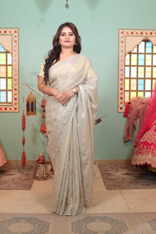 Venice Glass Tissue Saree with Intricate Embroidery
