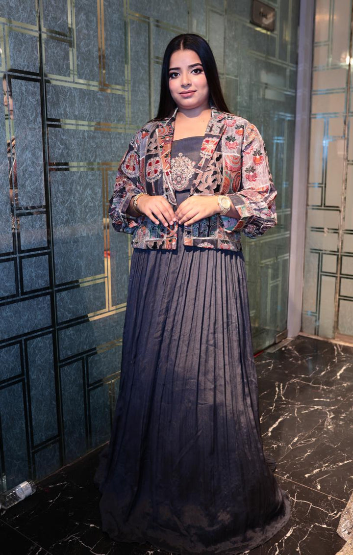 Stylish Wedgewood Chinnon Indo Western Dress for Plus Size