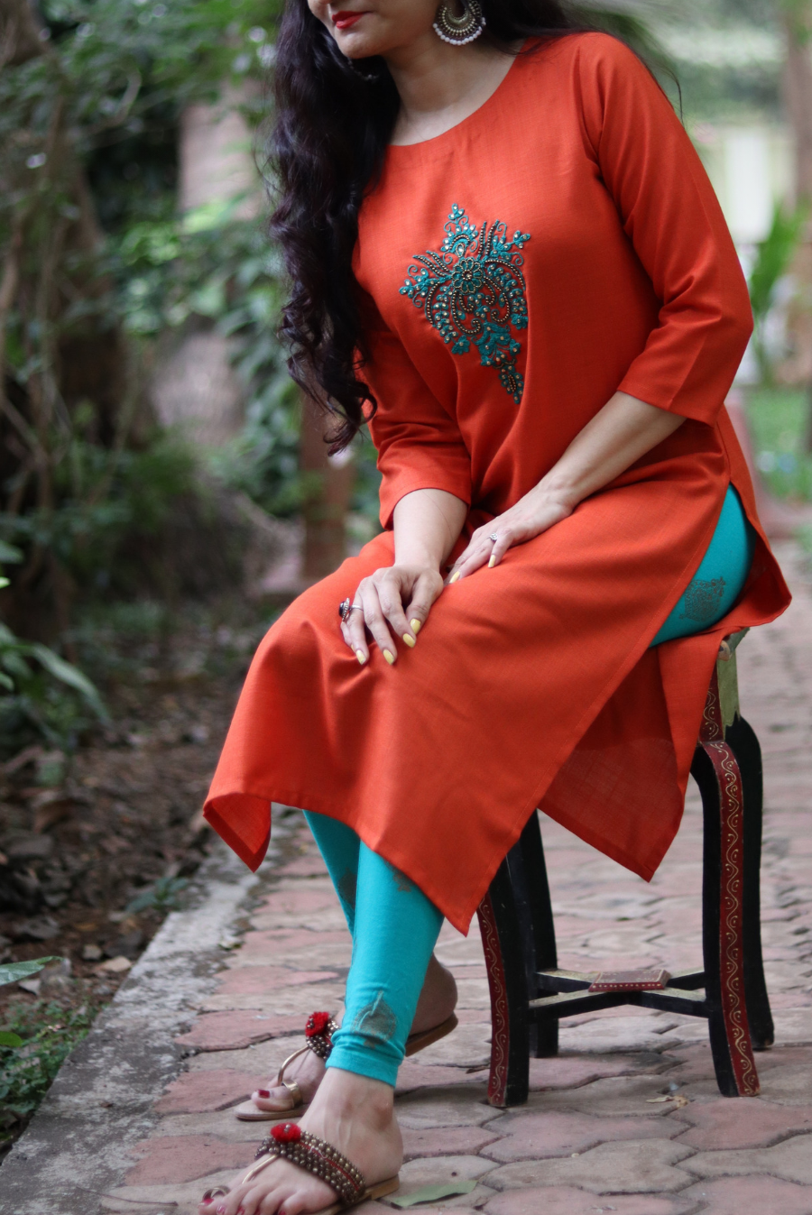 Embroidered Cotton Kurti  Orange Bling (KURTI)