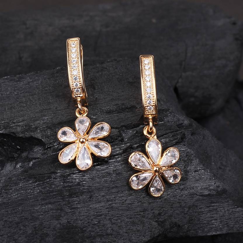 WOW STYLISH WHITE FLOWER LATKAN AD EARRING Cubic Zirconia Brass Drops & Danglers