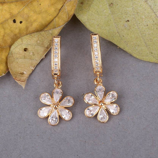 WOW STYLISH WHITE FLOWER LATKAN AD EARRING Cubic Zirconia Brass Drops & Danglers