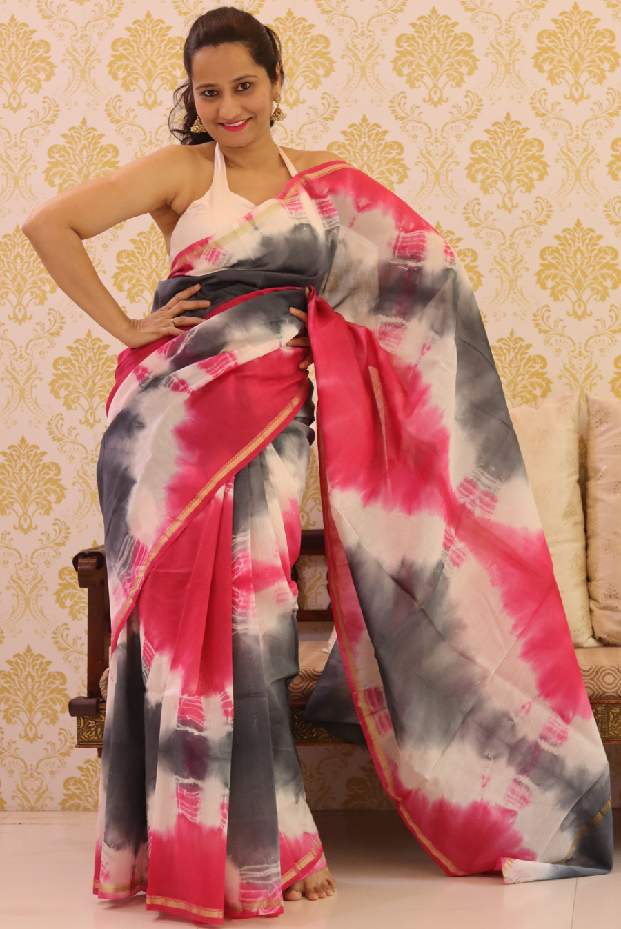 Block Printed Chanderi Silk Saree  Maize (SAREE)