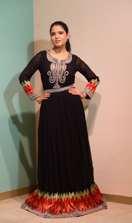 Elegant Black Chinnon Western Dress