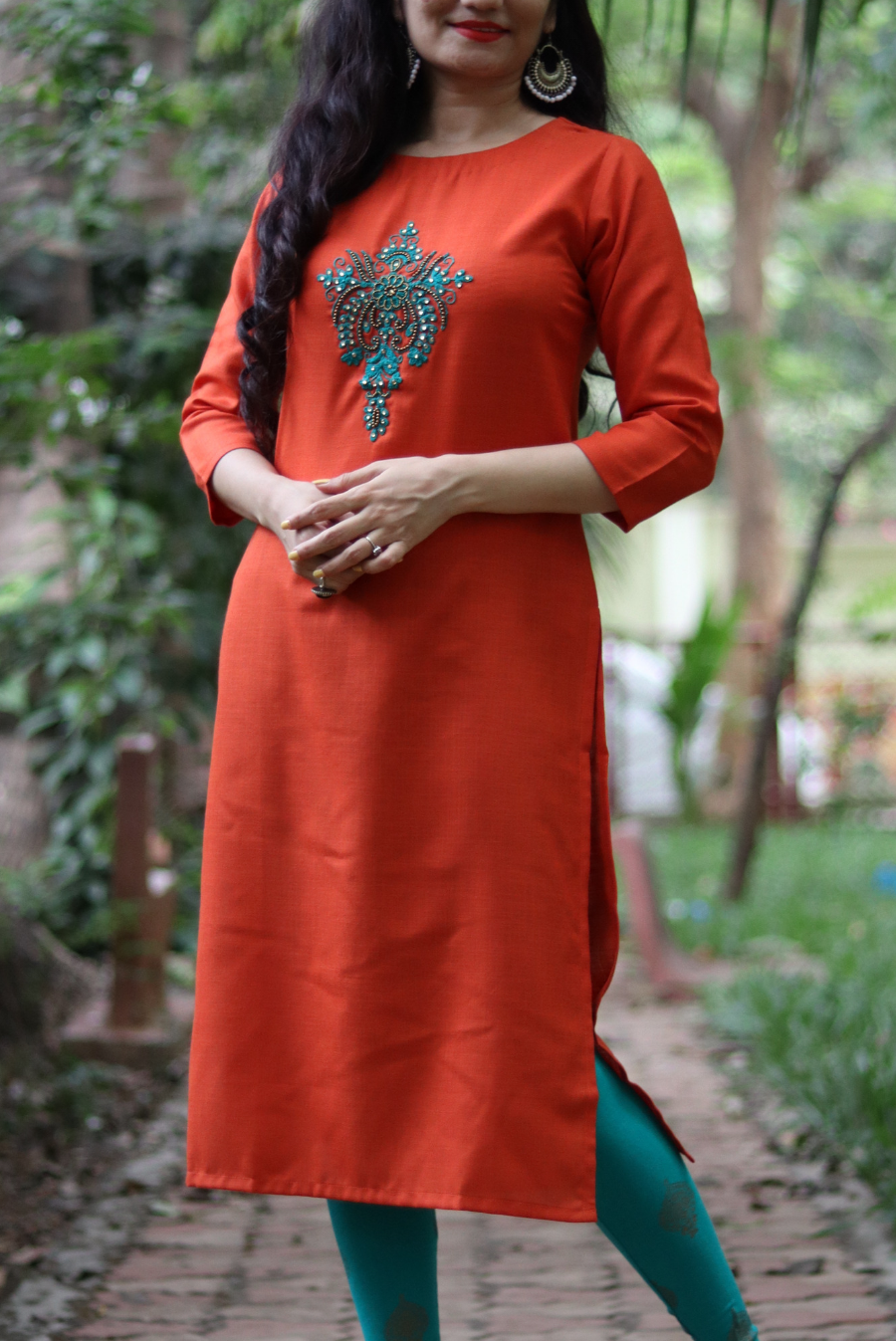 Embroidered Cotton Kurti  Orange Bling (KURTI)