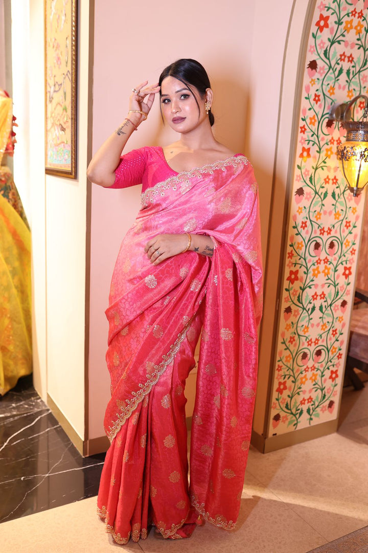Pink Handloom Saree with Exquisite Embroidery