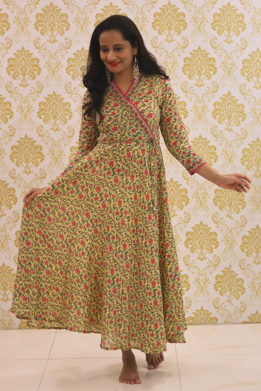 Lightweight Mulmul Anarkali Kurti  Shehzaadi - Yellow (KURTI)