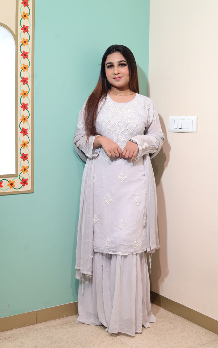 Lilac Chinnon Kurti with Pant and Dupatta