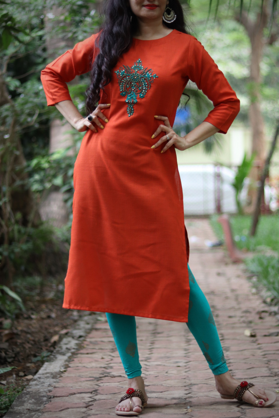 Embroidered Cotton Kurti  Orange Bling (KURTI)