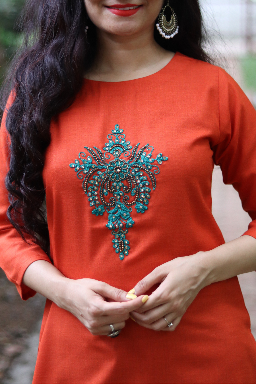 Embroidered Cotton Kurti  Orange Bling (KURTI)