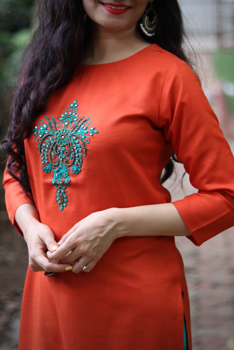 Embroidered Cotton Kurti  Orange Bling (KURTI)