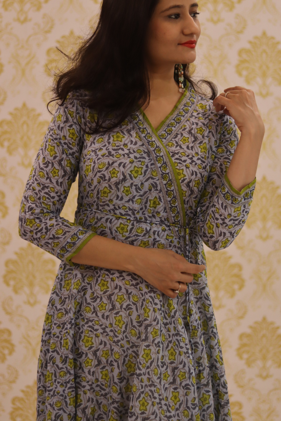 Lightweight Mulmul Anarkali Kurti  Shehzaadi - Grey (KURTI)