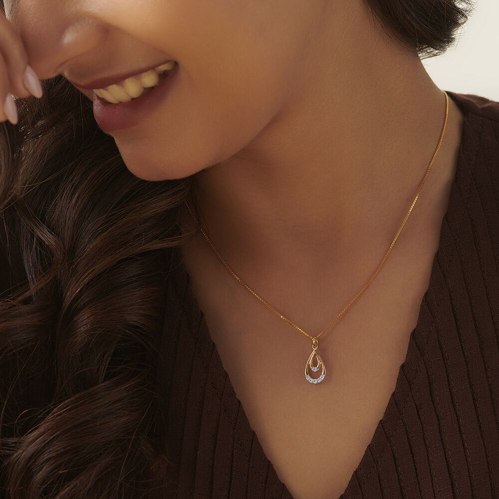 Teardrop Shaped Yellow Gold and Diamond Pendant