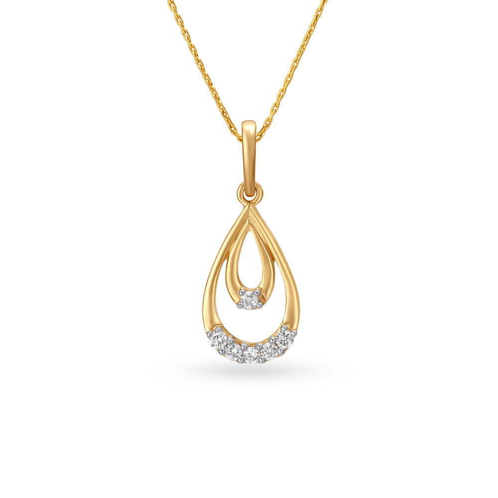 Teardrop Shaped Yellow Gold and Diamond Pendant