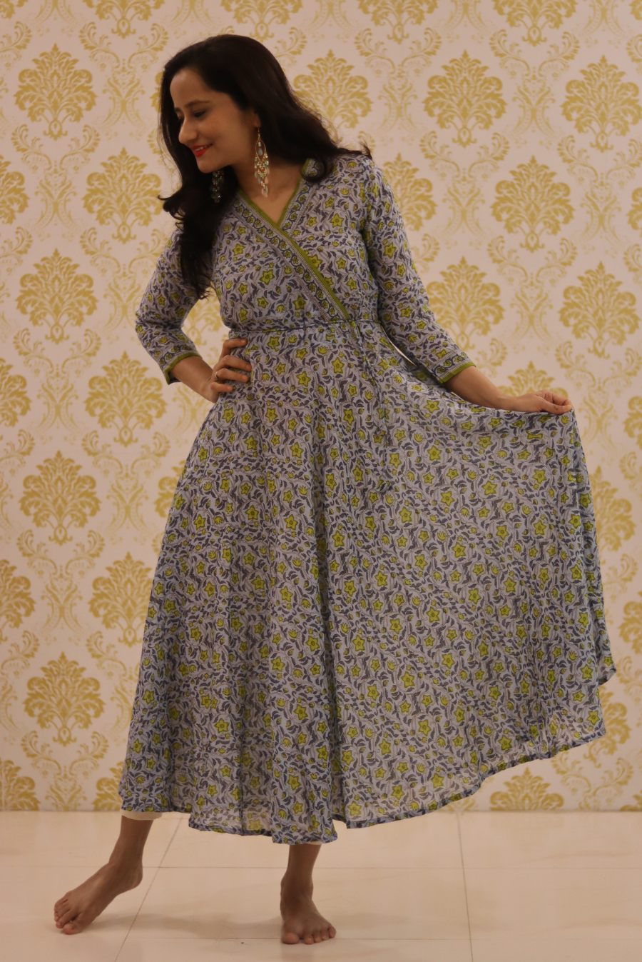 Lightweight Mulmul Anarkali Kurti  Shehzaadi - Grey (KURTI)