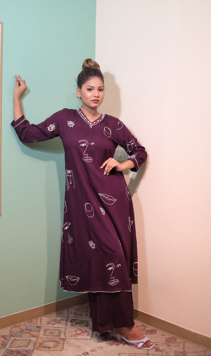 Grape Cotton Kurti with Pant