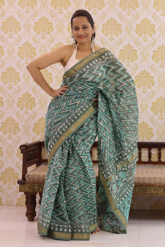Block Printed Maheshwari Silk Saree Breeze (SAREE)
