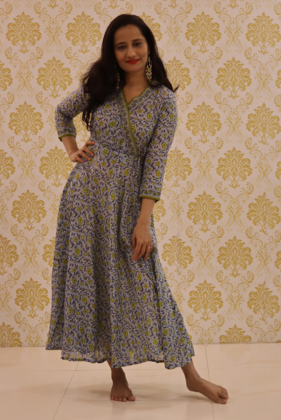 Lightweight Mulmul Anarkali Kurti  Shehzaadi - Grey (KURTI)