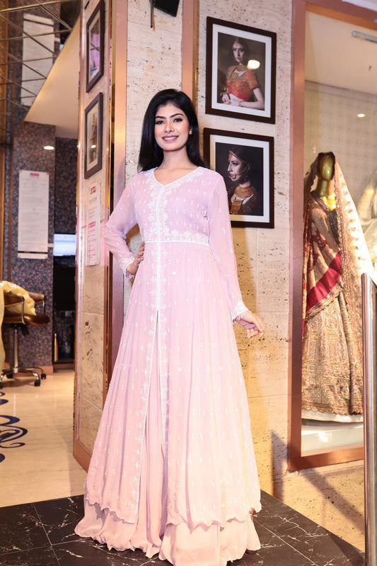 Elegant Cupcake Georgette Long Slit Kurti with Sharara - 2XL
